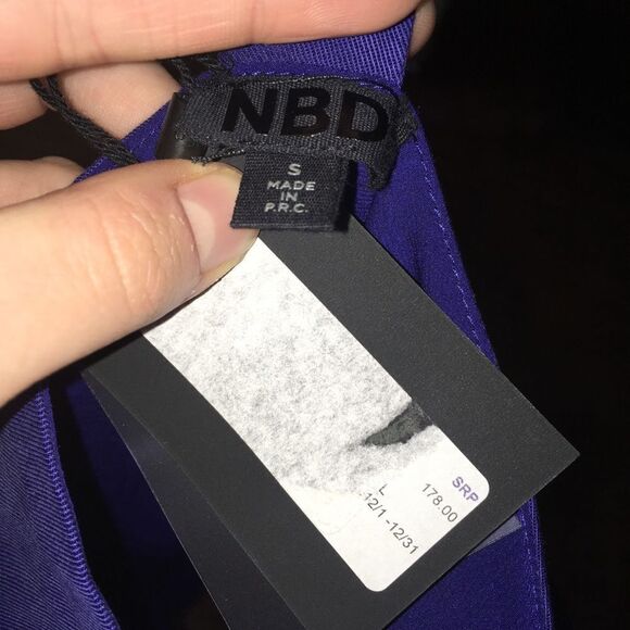 NBD blue high neck asymmetrical hem sleeveless date night minidress - Picture 3 of 3